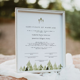 JENNA Rustic Pine Tree Marriage Certificate Poster