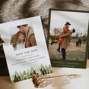 JENNA Rustic Pine Tree Save the Date Kaart