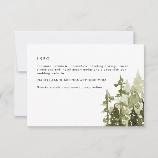 JENNA Rustic Pine Tree Wedding Details Kaart (Voorkant)