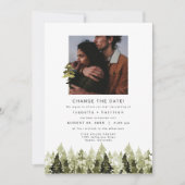 JENNA Rustic Pine Tree Wedding Reschedule Kaart (Voorkant)