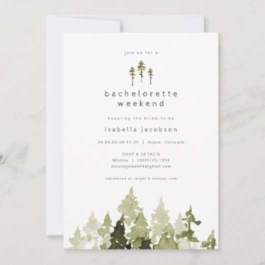 JENNA Rustic Waterverf Pine Bachelorette Kaart (Voorkant)