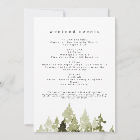 JENNA Rustic Waterverf Pine Bachelorette Kaart (Achterkant)