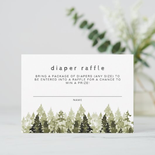 JENNA Rustic Waterverf Pine Diaper Raffle Ticket Kaart (Staand voorkant)
