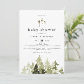 JENNA Rustic Waterverf Pine Tree Baby shower Kaart (Staand voorkant)
