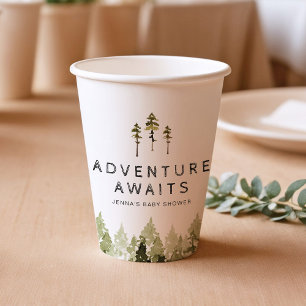 JENNA Rustic Waterverf Pine Tree Baby shower Papieren Bekers