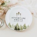 JENNA Rustic Waterverf Pine Tree Baby shower Papieren Bordje<br><div class="desc">Het Jenna Baby shower Collectie beschikt over prachtige waterverf pijnbomen en een rustieke lettercombinatie. Dit collectie is ideaal voor uw outdoor mountainavontuur thema baby shower.</div>
