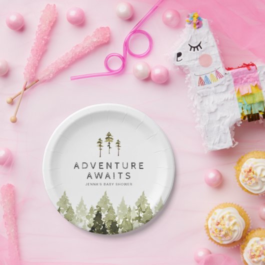 JENNA Rustic Waterverf Pine Tree Baby shower Papieren Bordje (Feest)