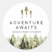 JENNA Rustic Waterverf Pine Tree Baby shower Ronde Sticker (Voorkant)