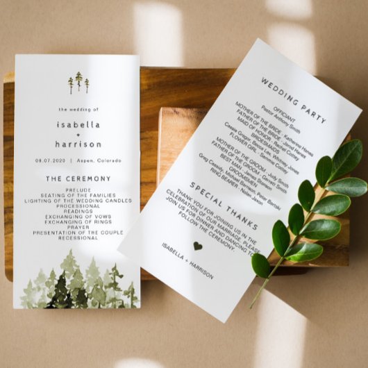 JENNA Rustic Waterverf Pine Tree-programma Bedankkaart