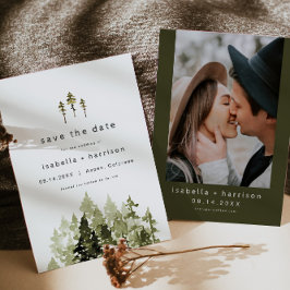 JENNA Rustic Waterverf Pine Tree Save the Date Kaart
