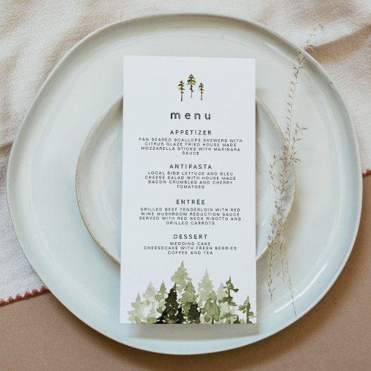 JENNA Rustic Waterverf Pine Tree Wedding Menu