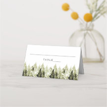 JENNA Rustic Waterverf Pines Tented Place Card