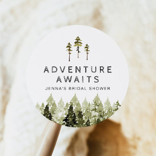 JENNA Rustieke Waterverf Dennenboom Bruidsdouche Ronde Sticker