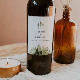 JENNA Rustige Waterverf Pine Tree Label Wijn Etiket