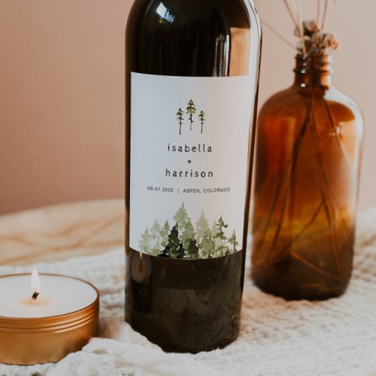 JENNA Rustige Waterverf Pine Tree Label Wijn Etiket