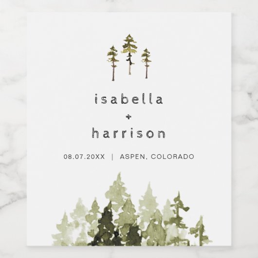 JENNA Rustige Waterverf Pine Tree Label Wijn Etiket (Enkel label)