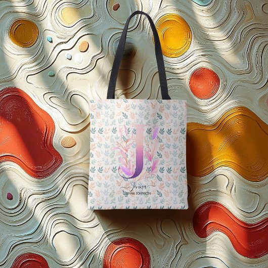 Jennas sierlijk bloemrijk monogram-ontwerp - J Tote Bag