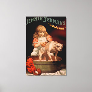 Jennie Yeamans "Our Jennie" Girl Washing Dog Canvas Afdruk