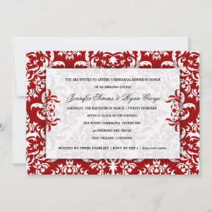 Jennifer Red Velvet Damask Invitation Kaart