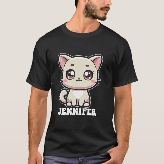 Jennifer Schattige Kitty Cat Design voor Meisjes N T-shirt (Voorkant)