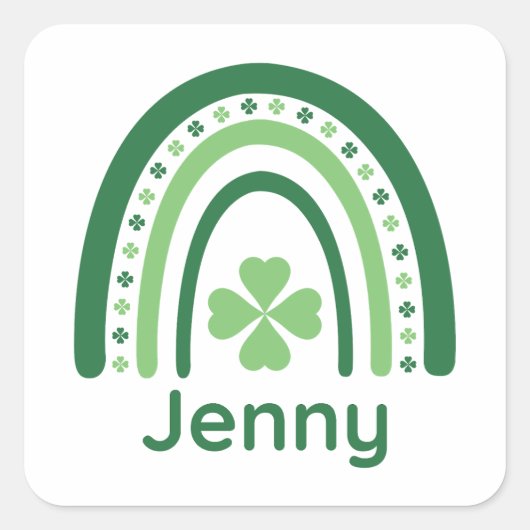 Jenny Name Clover Boho Rainbow Vierkante Sticker (Voorkant)