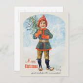 Jenny Nyström Boy met een kerstboom Feestdagenkaart (Voorkant / Achterkant)