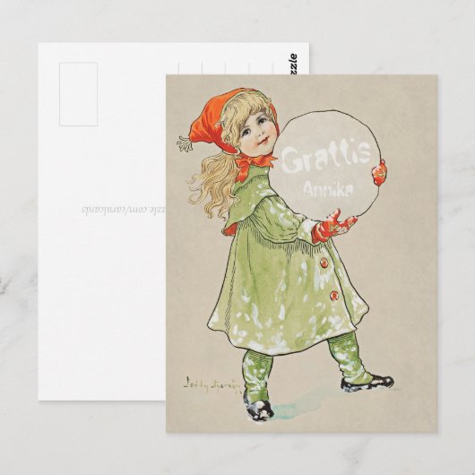 Jenny Nyström Flicka med snöboll CC0819 Grattis Briefkaart (Voorkant / Achterkant)