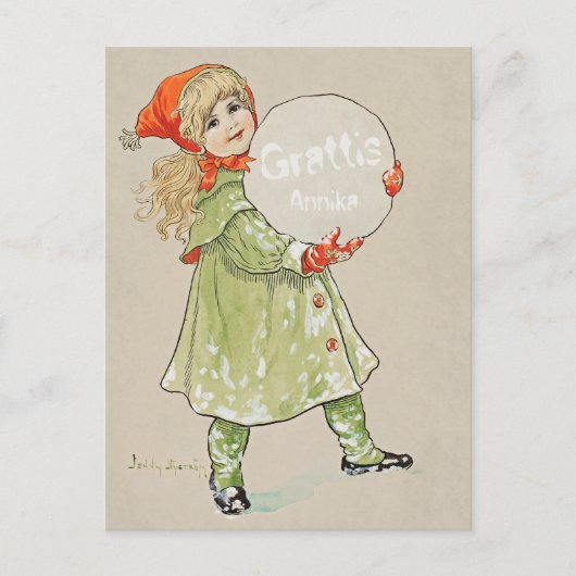 Jenny Nyström Flicka med snöboll CC0819 Grattis Briefkaart (Voorkant)