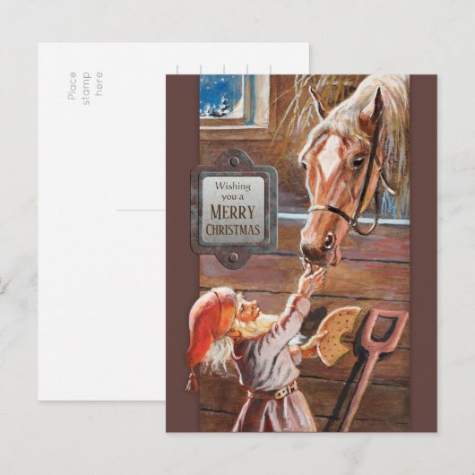 Jenny Nyström Kerstmis Tomte Brownie paard stabiel Feestdagenkaart (Voorkant / Achterkant)