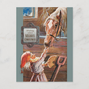 Jenny Nyström Kerstmis Tomte Brownie paard stabiel Feestdagenkaart