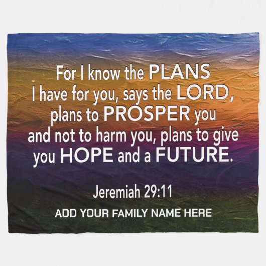 Jer 29v11 IK KEN DE PLANNEN Christelijke Bijbelfam Fleece Deken (Voorkant (Horizontaal))