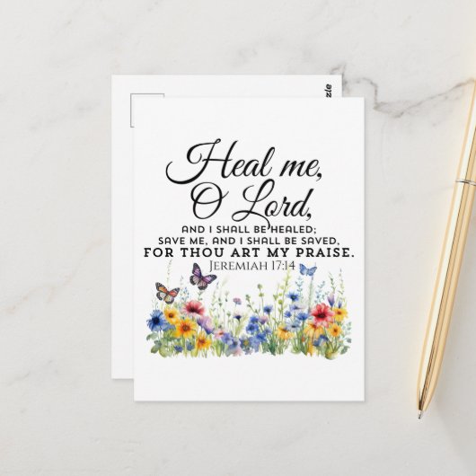 Jeremia 17:14 Healing Bible Verse Wildflowers Briefkaart (Voorkant / Achterkant in situ)
