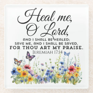 Jeremia 17:14 Healing Bible Verse Wildflowers Glazen Onderzetter