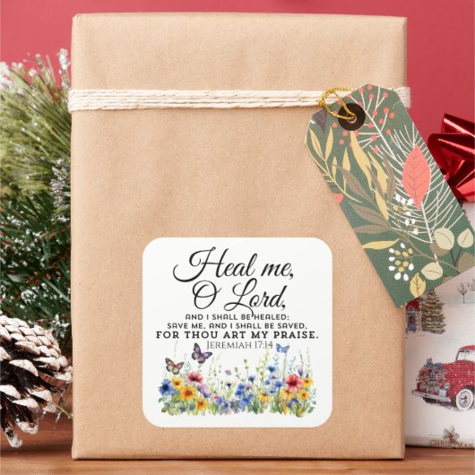 Jeremia 17:14 Healing Bible Verse Wildflowers Vierkante Sticker (Feestdagen)