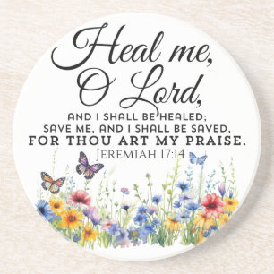Jeremia 17:14 Healing Bible Verse Wildflowers Zandsteen Onderzetter