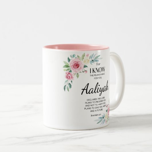 Jeremia 29:11 Bijbel Schrift Personaliseren Tweekleurige Koffiemok (Voorkant rechts)