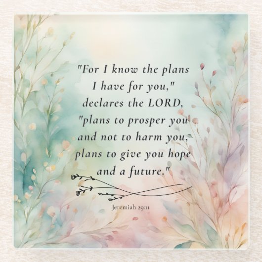 Jeremia 29:11 Bijbelvers Afbeelding Glazen Onderzetter (Voorkant)