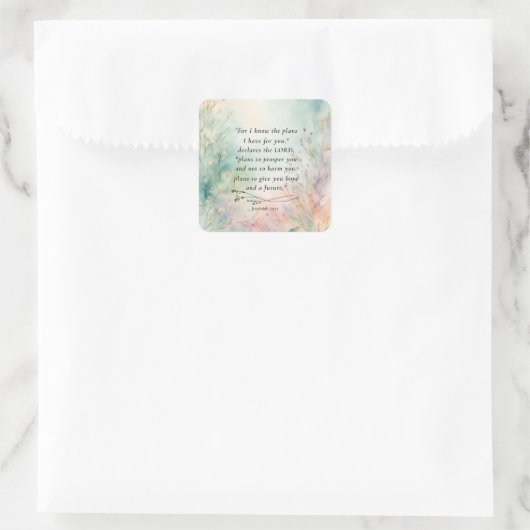 Jeremia 29:11 Bijbelvers Afbeelding Vierkante Sticker (Tas)
