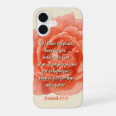 Jeremia 29:11 Bijbelvers en rode roos iPhone 16 Hoesje (Achterkant)