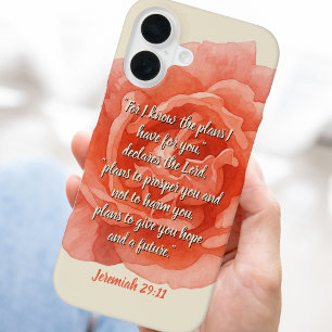 Jeremia 29:11 Bijbelvers en rode roos iPhone 16 Hoesje