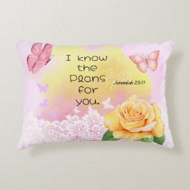Jeremia 29:11 Bijbelvers Roze gele vlinder Accent Kussen