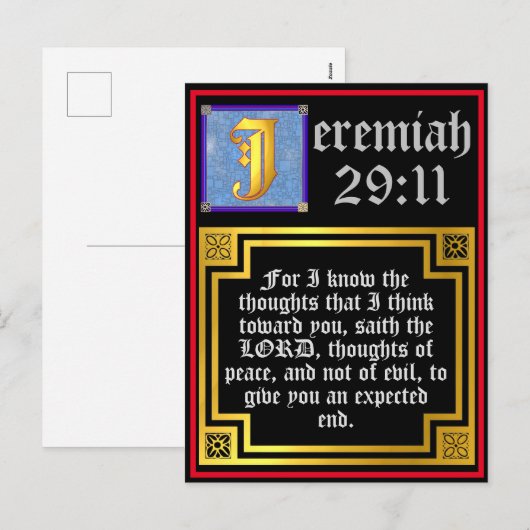 Jeremia 29:11 Gouden Verluchte Letter Bijbelcitaat Feestdagenkaart (Voorkant / Achterkant)