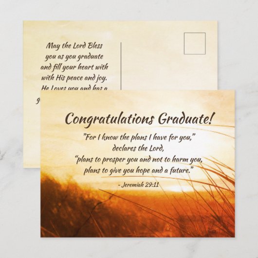 Jeremia 29:11 "Ik ken de plannen" Afstuderen Briefkaart (Voorkant / Achterkant)