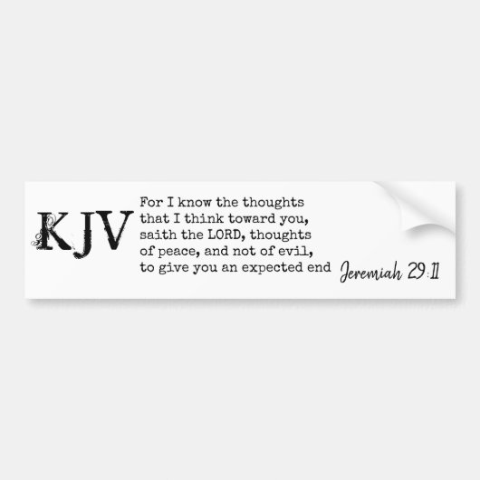 Jeremia 29:11 KJV Bijbelcitaat - Kan worden aangep Bumpersticker (Voorkant)