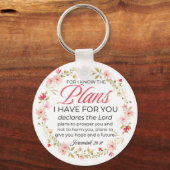 Jeremia 29:11 Roze Bloemen Krans Bijbelvers Sleutelhanger (Voorkant)