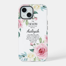 Jeremia 29:11 Roze Roos Persoonlijk iPhone 15 Case