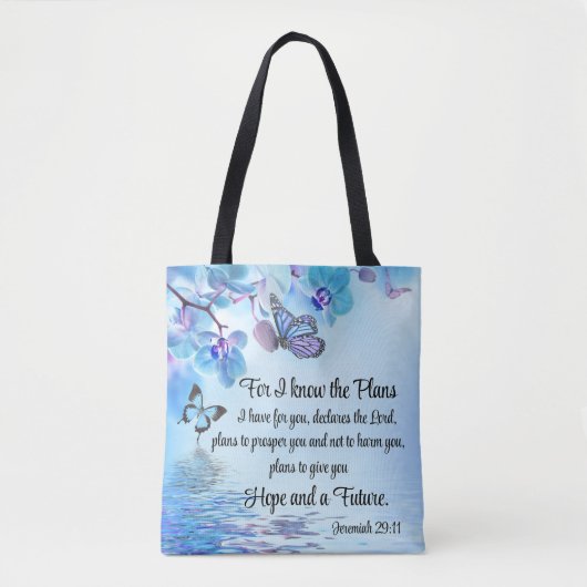 Jeremia 29:11 Tropische Orchideeën Vlinderbijbel Tote Bag (Voorkant)