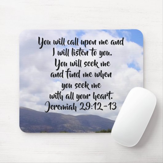 Jeremia 29:12-13 Bijbelvers op wolken Muismat (Met muis)