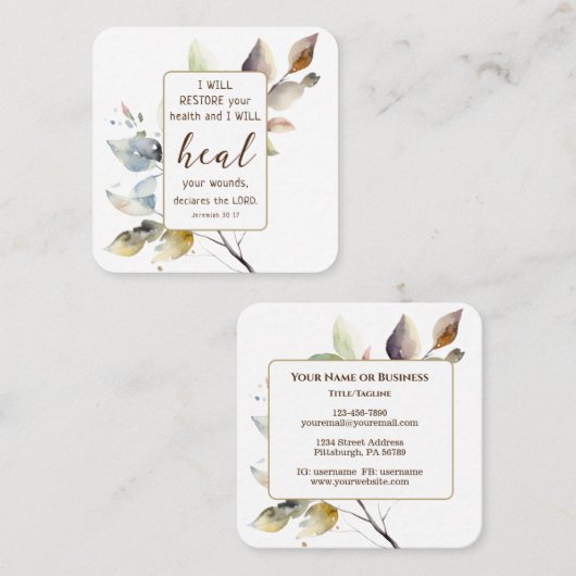 Jeremia 30 17 Ik zal uw gezondheid Bijbel herstell Vierkante Visitekaartje (Voorkant / Achterkant)