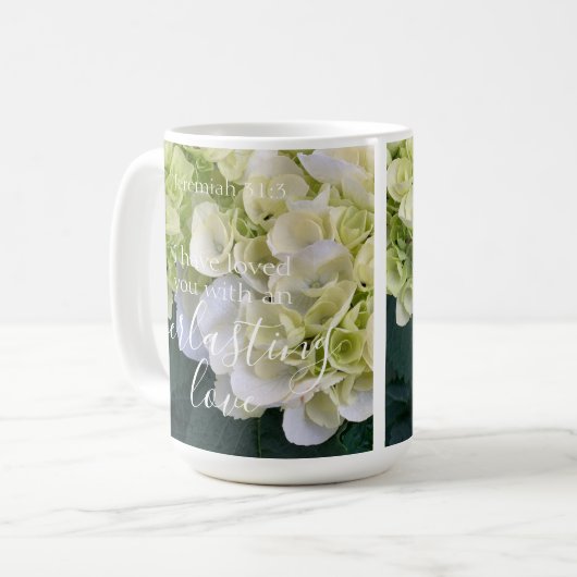 Jeremia 31:3 Bloemen Monogram Bijbel Verse Custom Koffiemok (Voorkant links)